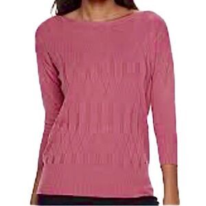 Apt 9 Boat Neck Diamond Pattern 3/4 Sleeve Sweater in Dusty Pink Women’s L